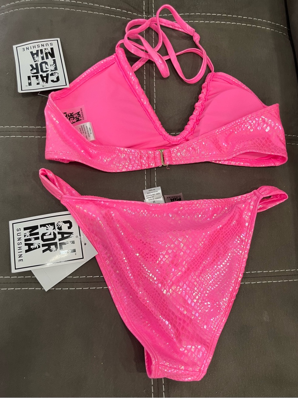 CALIFORNIA SUNSHINE Hot Pink Shimmer Bikini Set - Picture 7 of 7